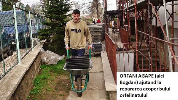 Orfani AGAPE (aici Bogdan)
              ajutand la repararea acoperisului orfelinatului
